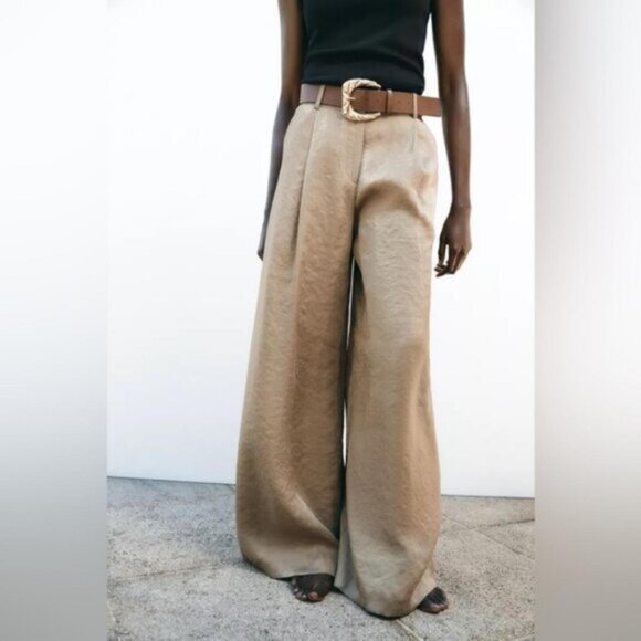 NET ZARA SATIN WIDE-LEG TROUSERS WITH BELT - Picture 1 of 9